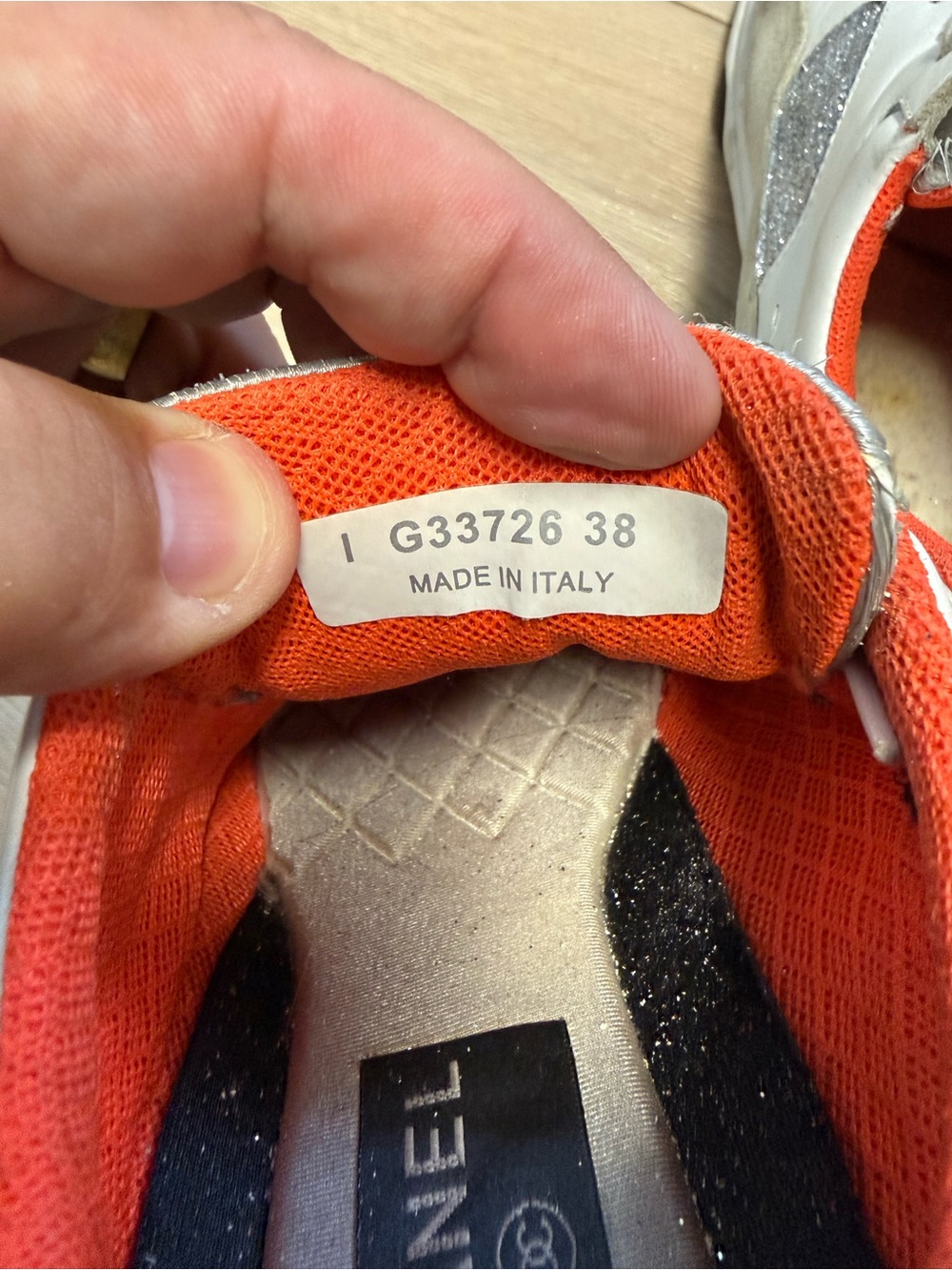 CHANEL White, Silver Glitter and Orange Low-Top Running Sneakers Size 8 (38) - Picture 10 of 16
